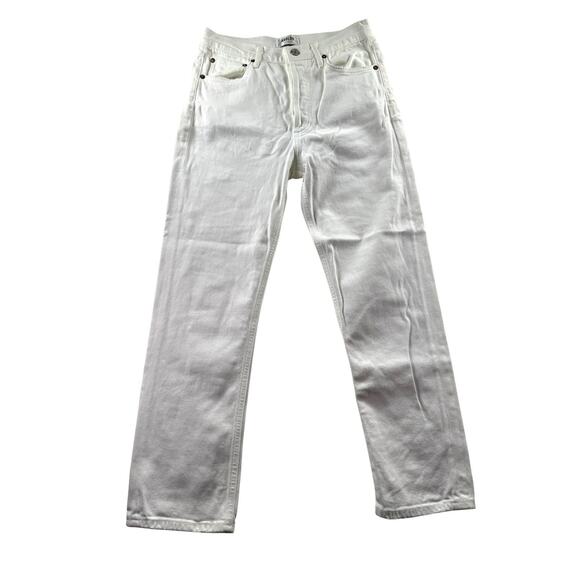 AGOLDE Riley Crop White Button Fly Distressed Jeans Size 27 Cotton 25" Inseam - Picture 1 of 8